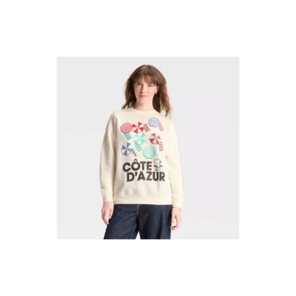 Women's Peanuts Snoopy Cote d'Azur Graphic Sweatshirt - Off-White